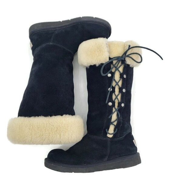 Ugg Upside Black Boots Womens 6 Lace Up Tall 5163 - Picture 4 of 9